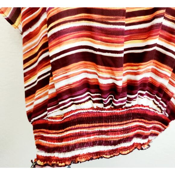 Cato Orange Brown Burgundy Striped Dolman Sleeves Top 22W 24W Plus Lightweight - Picture 2 of 6